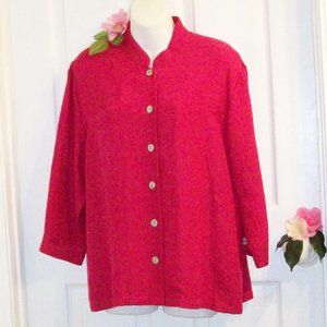 CHICO'S Sz 1 (M) (8-10 ) Pink Silk Brocade Jacket 3/4Sleeve Barbiecore